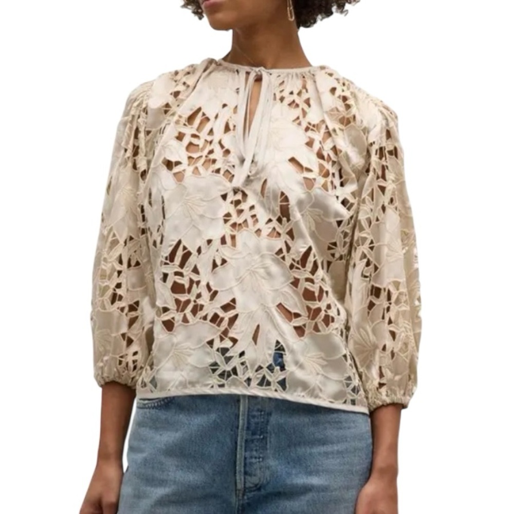 Ramy Brook Mikayla Eyelet-Embroidered Blouse‎ Sz L